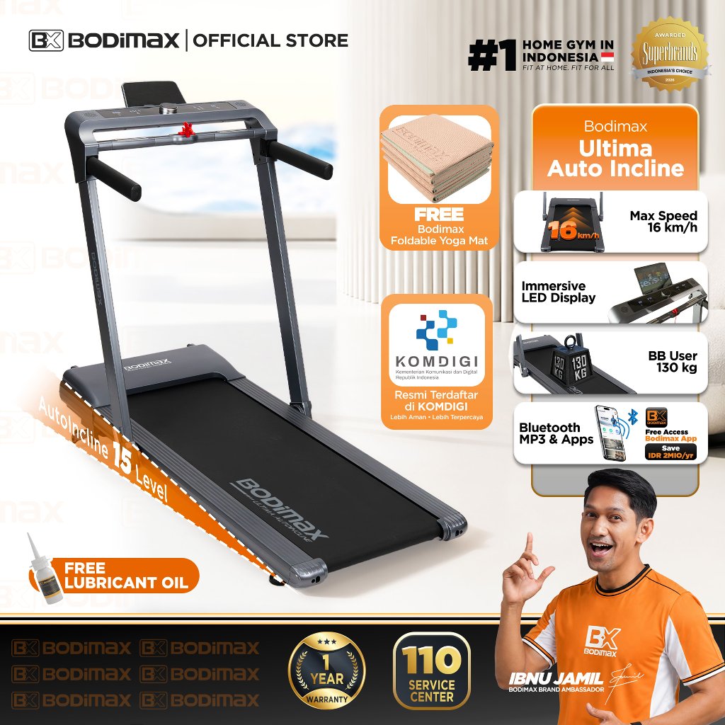 Bodimax Ultima Auto Incline Treadmill 15 Level Incline 16km/jam