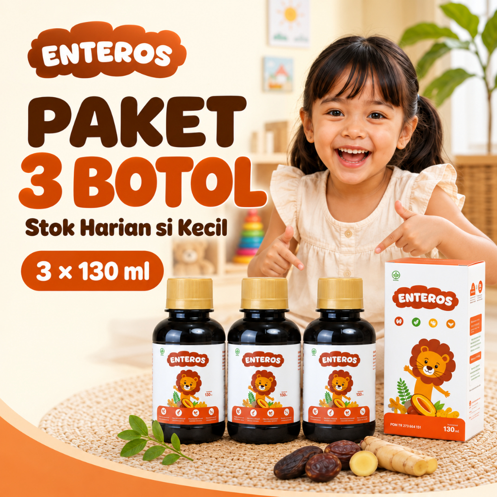 Enteros - Mencegah Flek Paru Pada Anak | Halal & BPOM 130 ml | 3 Botol