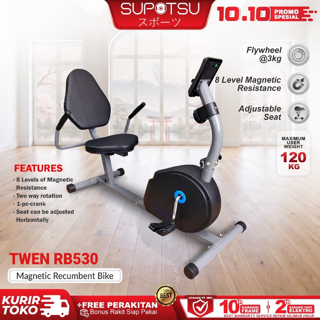 TWEN RB530 Alat Fitness Sepeda Statis Magnetic Recumbent