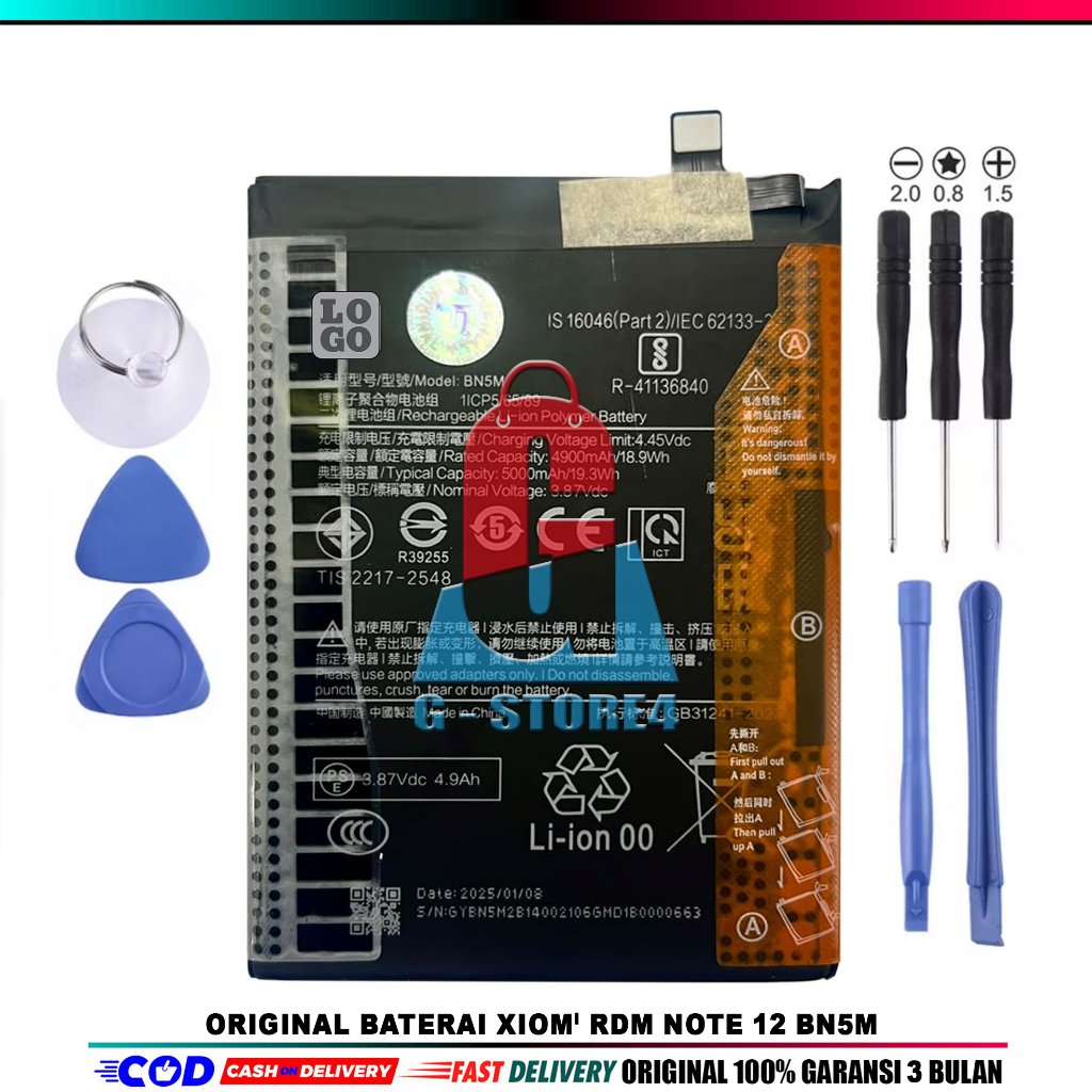 Baterai bn5m batre XIAOMI Redmi Note 12 BN5M Battery Original