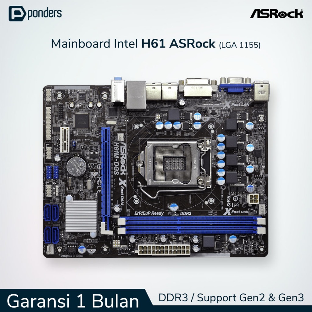 Mainboard Intel ASRock H61 LGA 1155 DDR3 Support Gen2 & Gen3