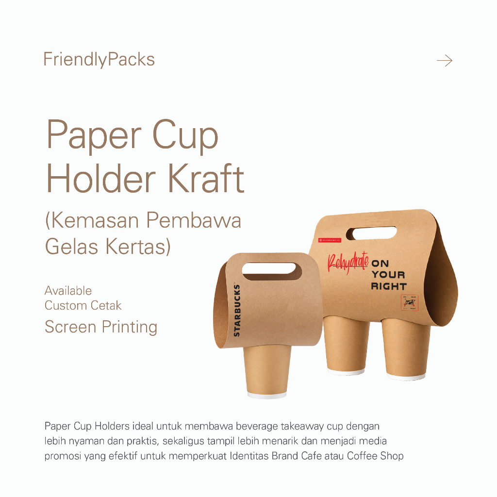 Paper Cup Holder Kraft / Cup Tray / Kemasan Pembawa Gelas Kertas / Tempat Minuman Kopi, Takeaway Gel