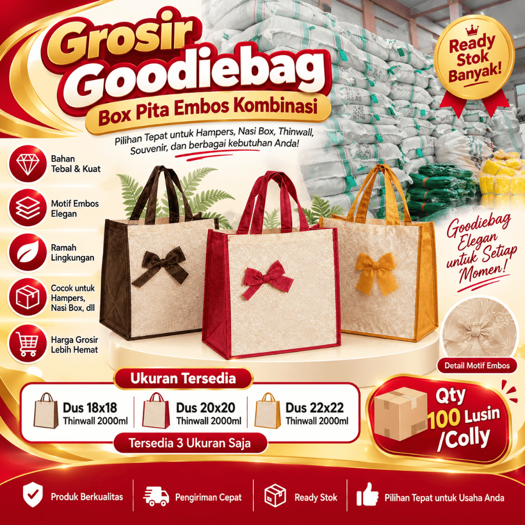 (100 lusin) Tas Kain Hajatan Spunbond Pita Embos Kombinasi Dus Nasi 3000ml - Spunbond Embos