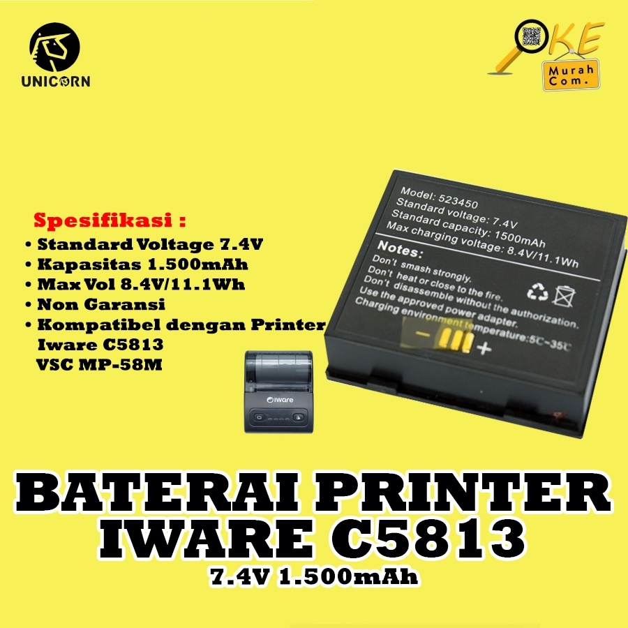 Baterai Battery Mobile Printer Thermal Bluetooth Iware C5813 / C5813 II / MPT-II / VSC MP58M / MP58-