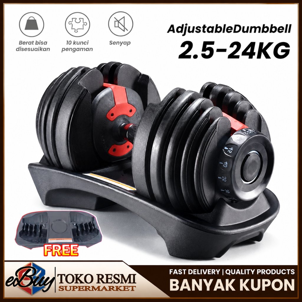 Dumbell Adjustable Premium 24KG / 52.5Lbs | Dumbel Dumbbell Barbel Set