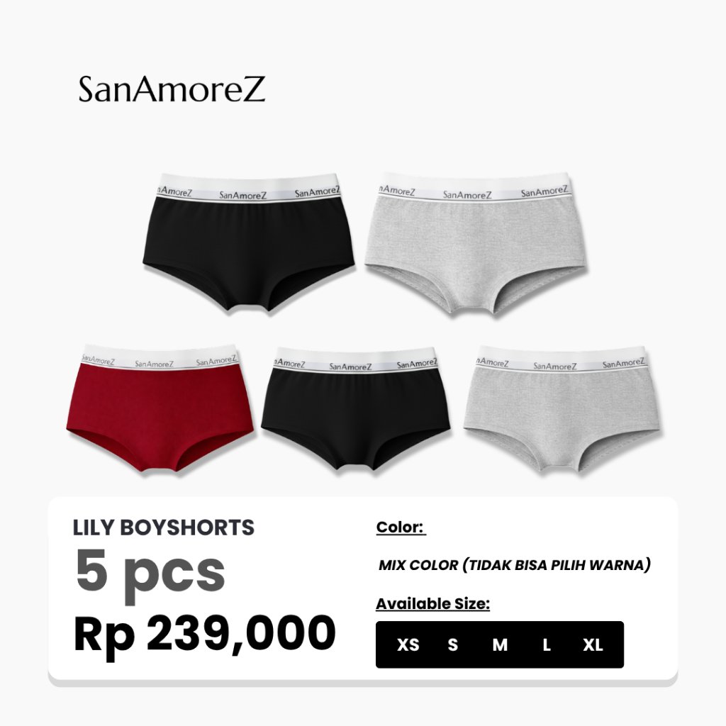 SanAmoreZ | Women Boyshorts Panty / Celana Dalam Wanita - Cotton | Size XS - XL | Mid Waist | Lily B