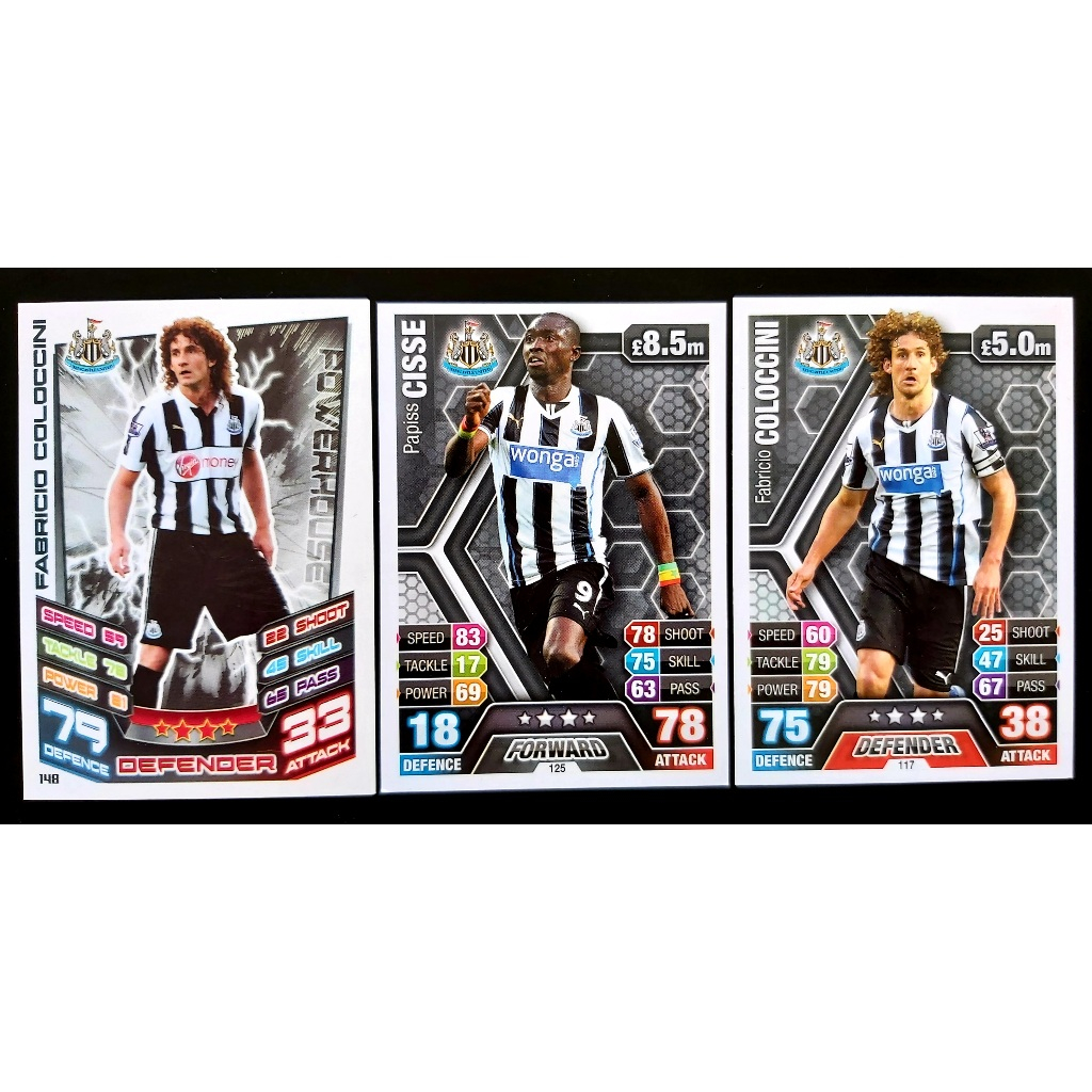 Lot tiga kartu Topps Match Attax Premier League 2012/2013 pemain Newcastle United, Fabricio Coloccin
