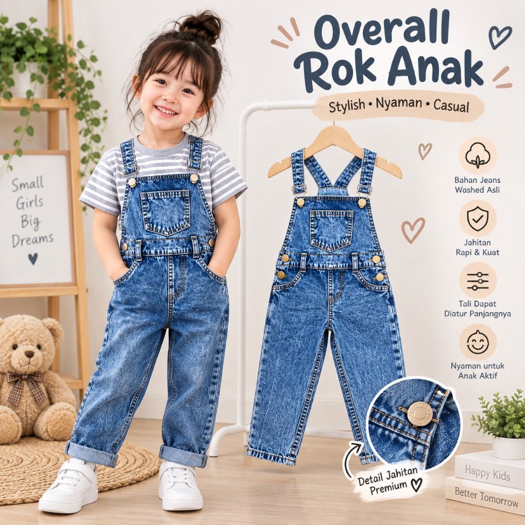 OVERALL JEANS PANJANG // OVERALL BIANCA KIDS 2-8TH