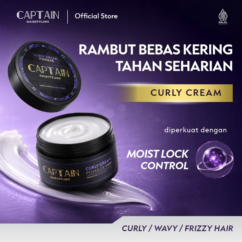 Captain Hairstyling Curly Cream Pomade Paket Bundle Hair Powder dan Shaver Pisau Cukur Minyak Rambut