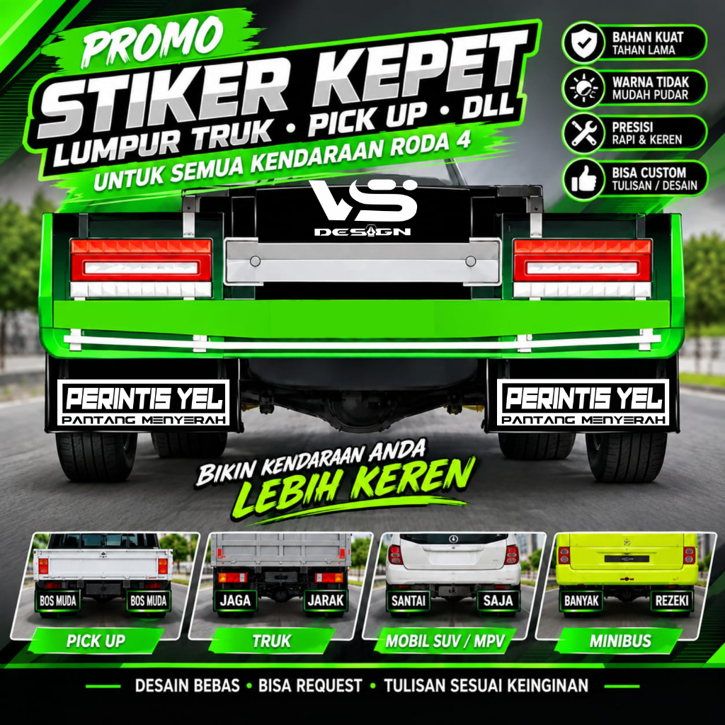 stiker kepet lumpur truk printis yel pantang menyerah cutting stiker kepet lumpur truk pick up