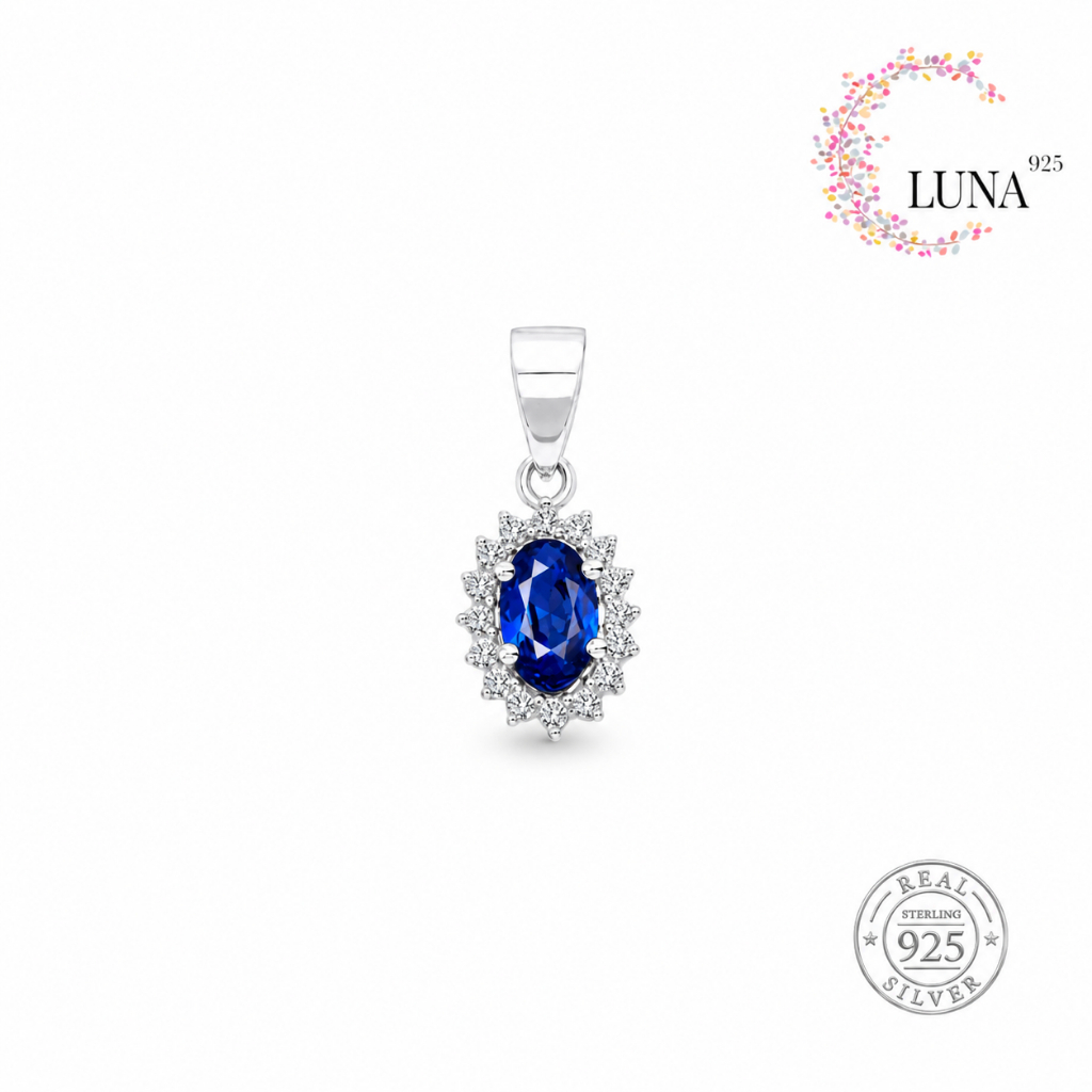 LUNA Perhiasan Wanita - Liontin Lady Diana Batu Warna 4x6 Perak Asli - Silver 925
