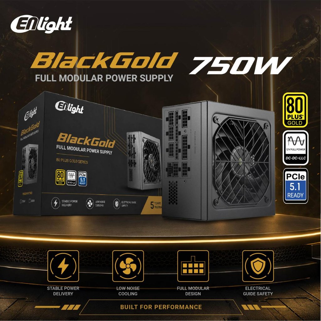 Enlight BLack Gold PSU EN - 750W Full Modullar PCie 5.0 80+ Gold - Power Supply 750 Watt
