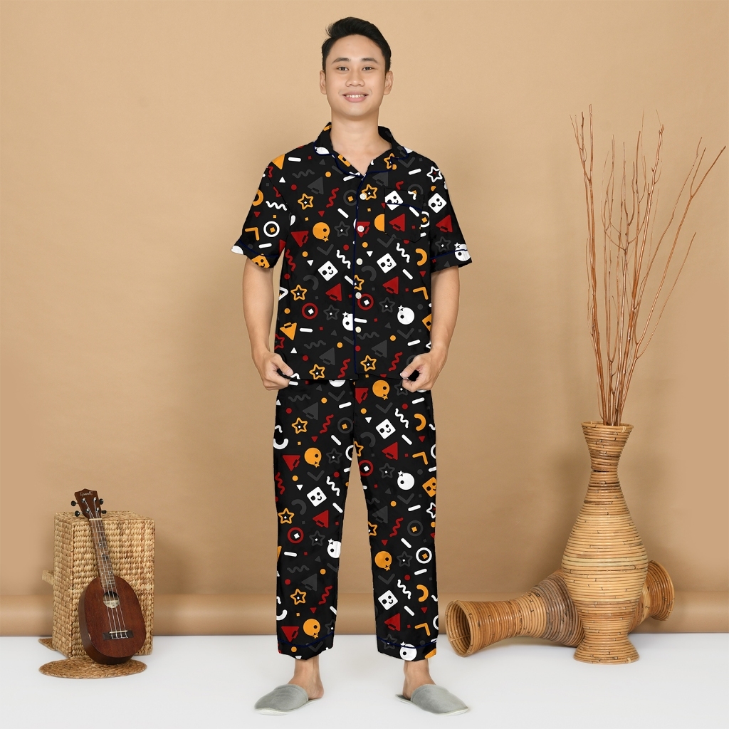 Nyenyak Piyama Pria CP ( M, L, XXL ) Katun / Setelan Baju Tidur Celana Panjang Cowok Dewasa -AMS
