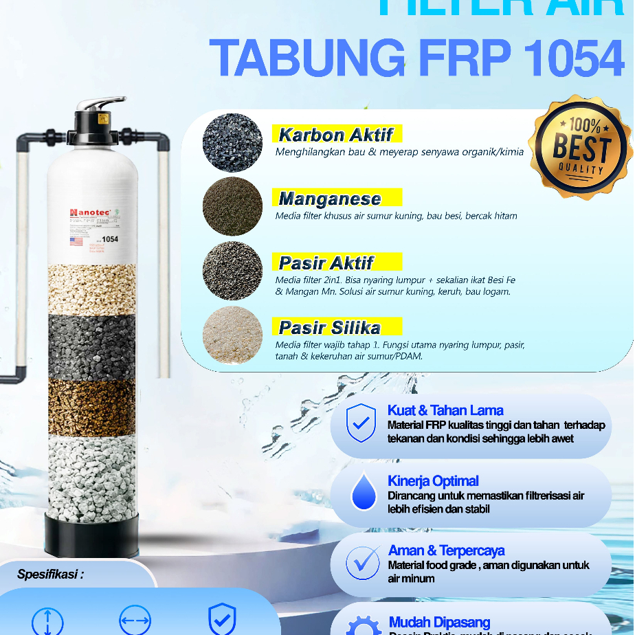 Paket Tabung Media Filter Air FRP 1054 Medium