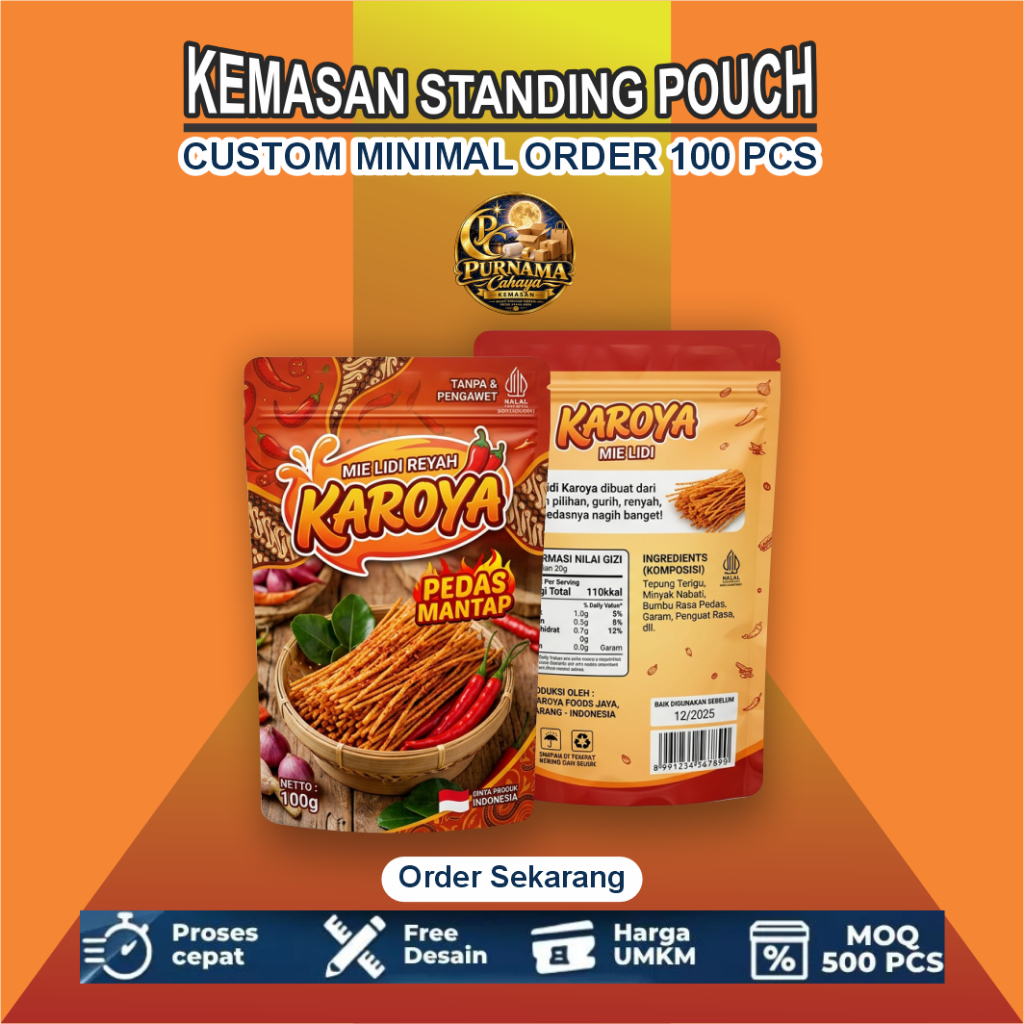 [CETAK 100 PCS] - STANDING POUCH CUSTOM / KEMASAN MAKANAN PRINTING BUNGKUSAN PLASTIK