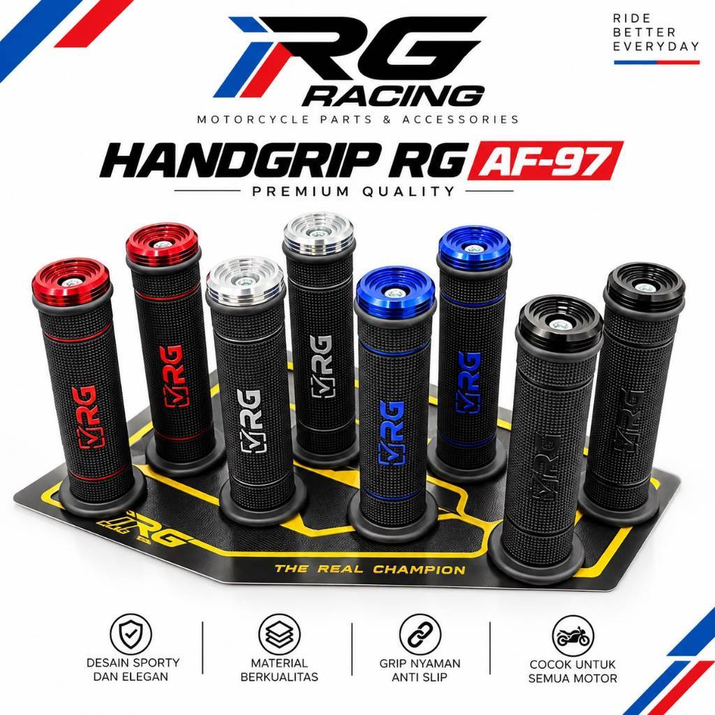 RACINGGRUP ORIGINAL HANDGRIP HG55 RG AF-97 + JALU STANG BULAT RG RACING ORIGINAL CNC UNIVERSAL BLUEE