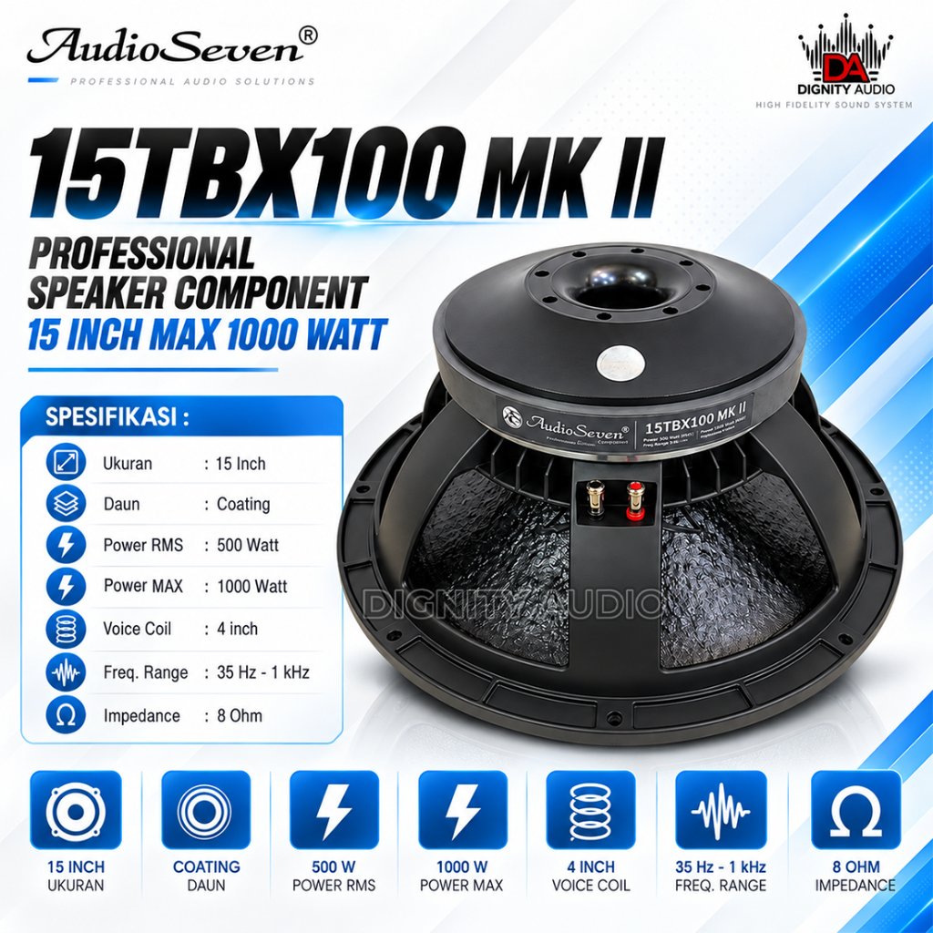 AUDIO SEVEN 15TBX100 | 15 TBX100 | 15 TBX 100 Komponen Speaker 15 Inch Original 1000 Watt