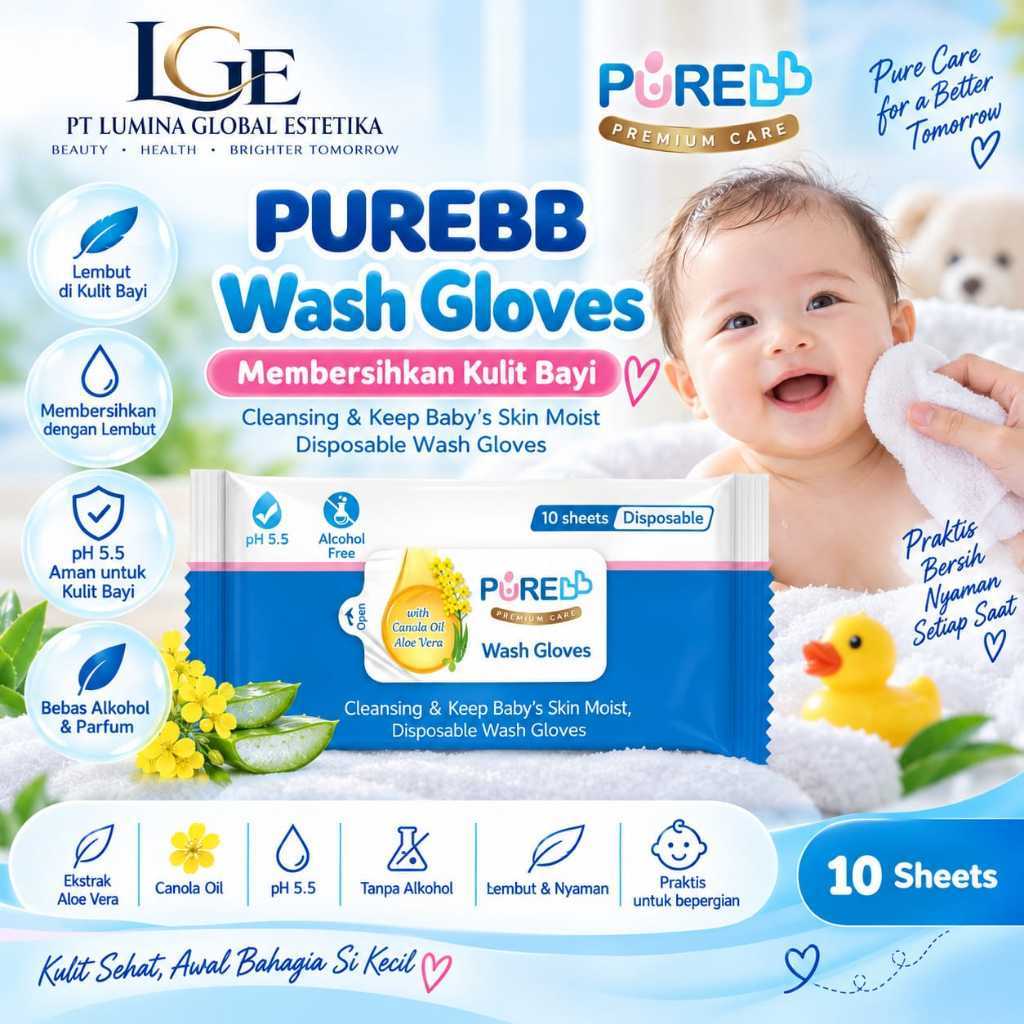 Pure bb wash gloves tisu basah mandi bayi