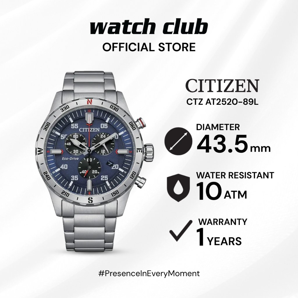 Citizen - Jam Tangan Pria Tali Stainless Steel Citizen Eco Drive Chronograph CTZ AT2520-89L