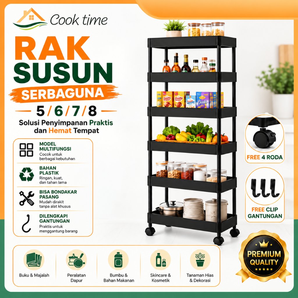 (CT)Rak Troli 5/6/7/8 Susun Persegi Rak Dapur / kamar Mandi / Troli Serbaguna