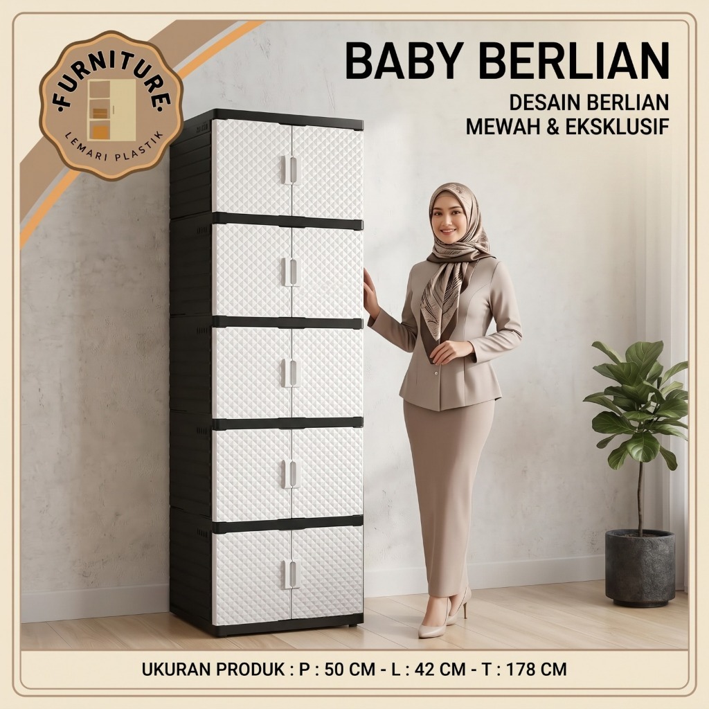 AKAKO Lemari Akako Kaca Bilpin Jumbo Baby Pakaian Plastik Serbaguna 2 Pintu Susun 2 3 4 dan 5 Motif 