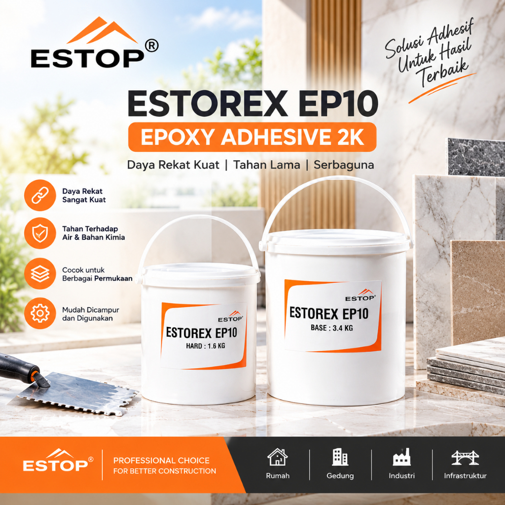 Adhesif Estop Estorex EP10 Base 3,4 Kg Hard 1,6 Kg Epoxy Adhesive untuk Berbagai Permukaan