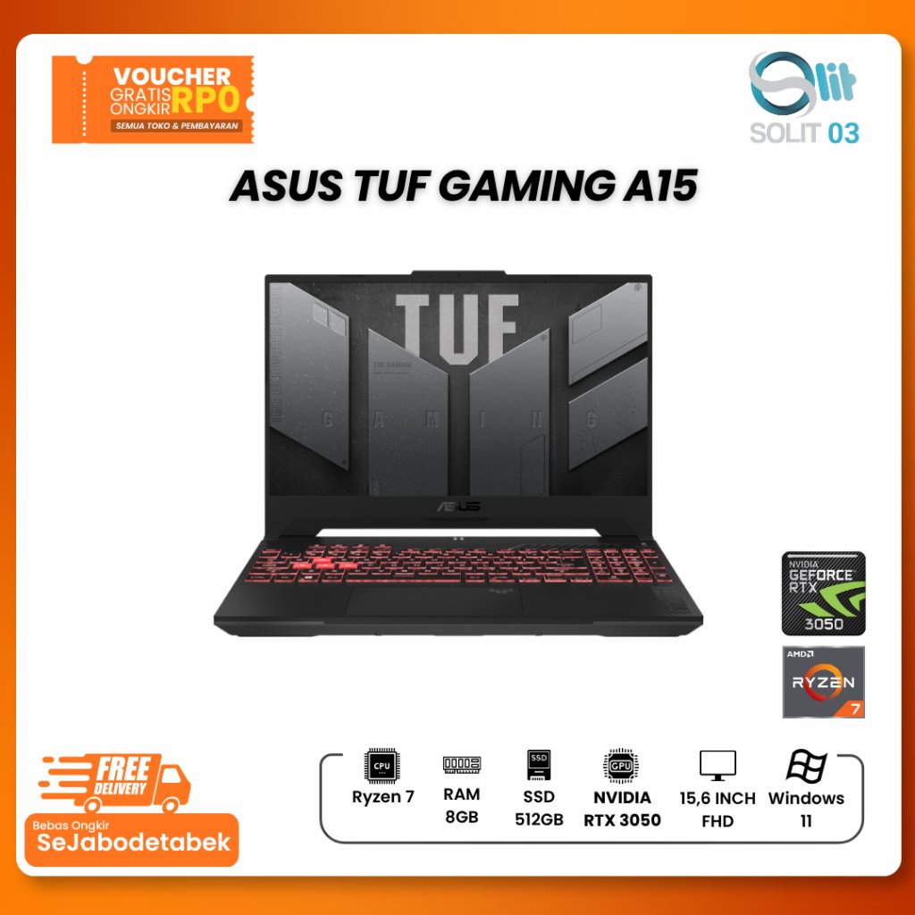 ASUS TUF Gaming A15 Ryzen 7 4800H RTX 3050 RAM 8GB SSD 512GB FHD 15.6 Inch 60Hz RGB Windows 11 Berga