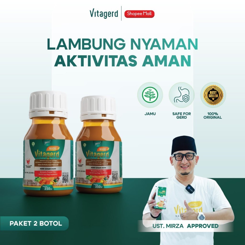 VITAGERD (Paket - 2 Botol) Madu Asli Murni Original BPOM & Halal - Herbal Madu Asam Lambung, GERD, M