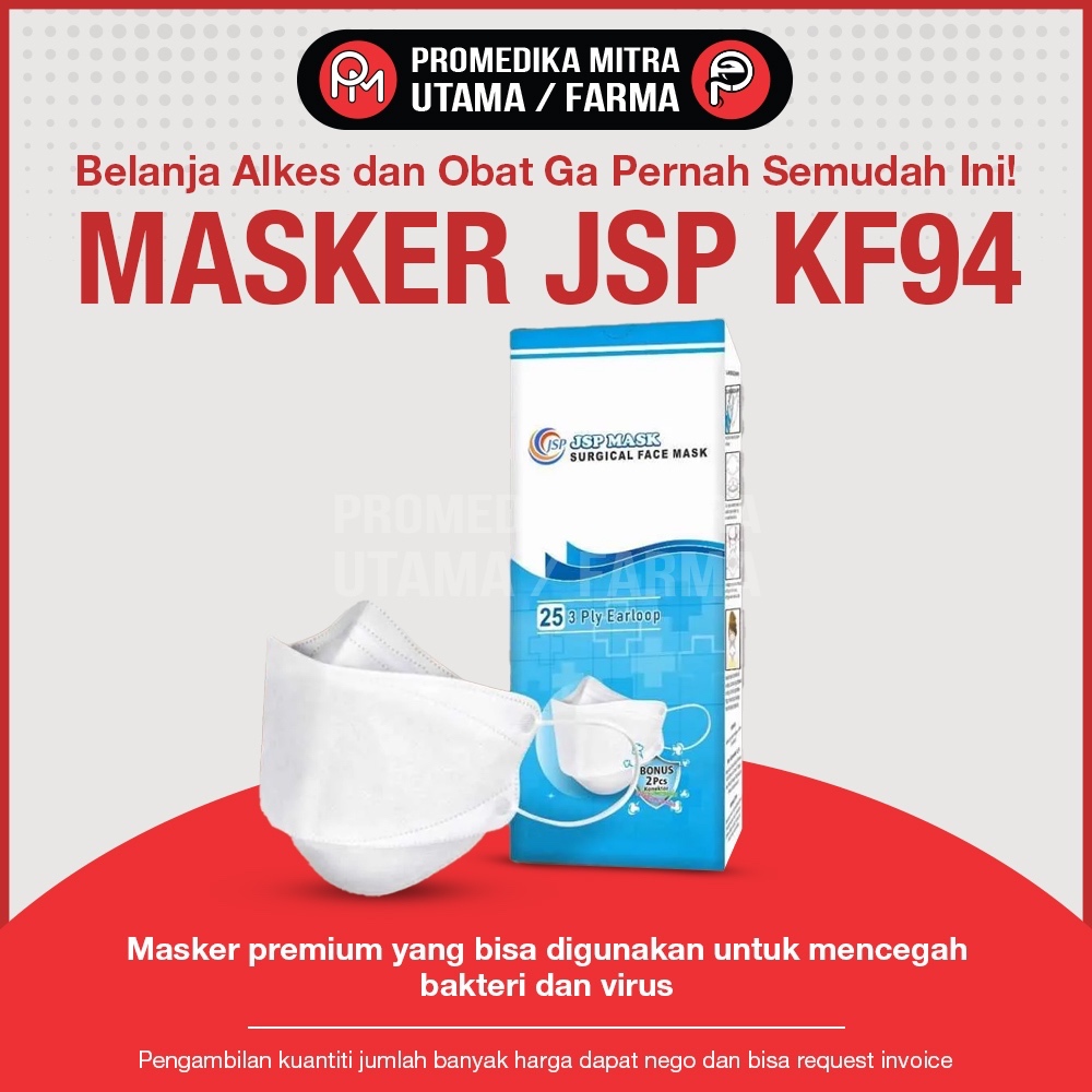 Masker Medis JSP KF94 / Masker JSP 3 Ply  Warna Hitam dan Putih isi 25