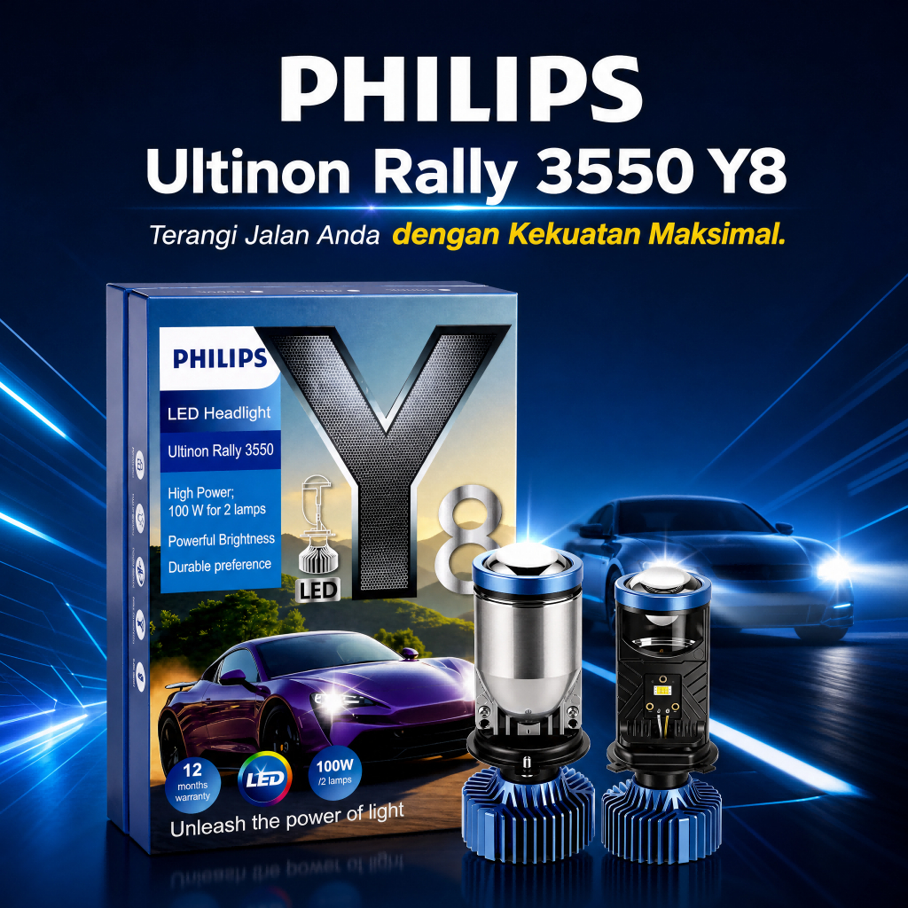 Philips H4 Y8 Bohlam LED H4 Cahaya Kuat untuk Mobil & Motor