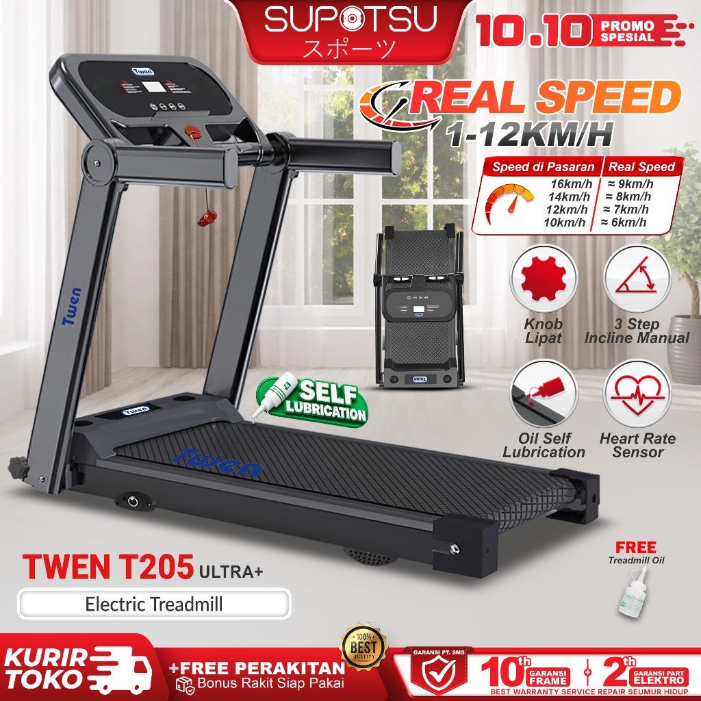 TWEN T208M Treadmill Listrik Lipat Motorized Portable