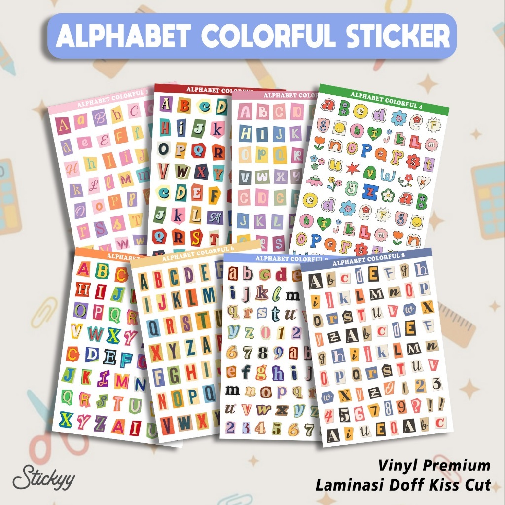ALPHABET COLORFUL Sticker Pack Vinyl Aesthetic | stiker alphabet premium