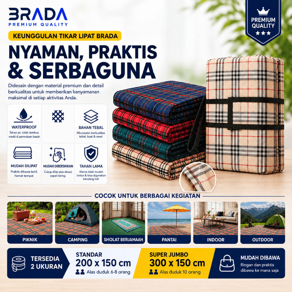 Karpet Lipat Tikar Piknik Karakter 300x150cm Waterproof Anti Air Alas Duduk Camping Outdoor Keluarga