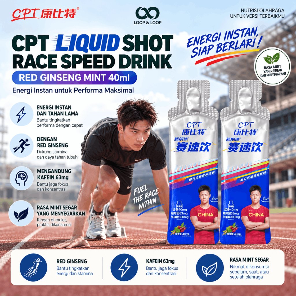 CPT LIQUID SHOT Race Speed Drink Red Ginseng Mint 40ml - Minuman Energi Kafein 63mg + Ginseng / Ultr
