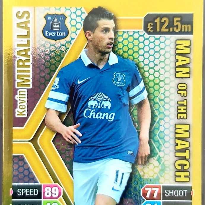 Kartu Gold Topps Match Attax Premier League 2013/2014 "Man of the Match" penyerang Everton, Kevin Mi