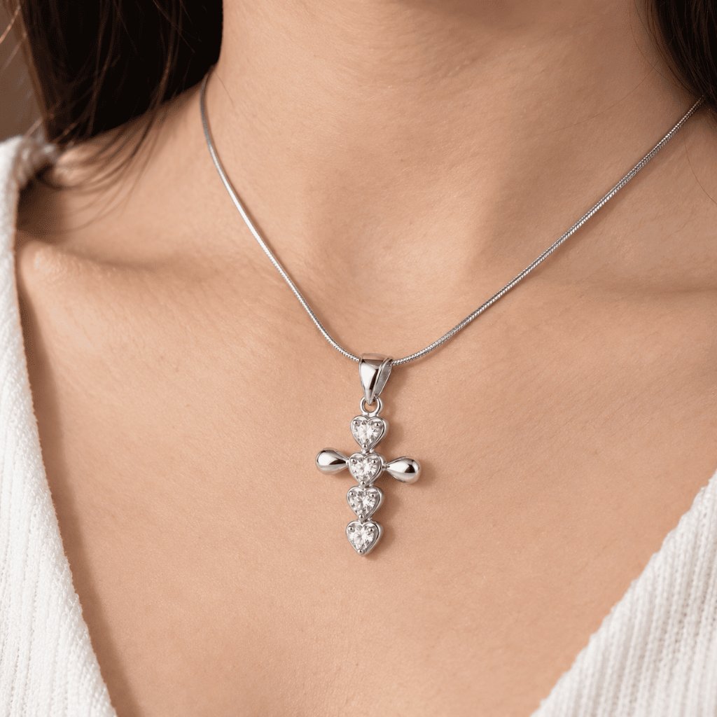 YOBEL_JEWELLERY - KALUNG PENDANT SALIB HATI ZIRCONIA SILVER [77000088]