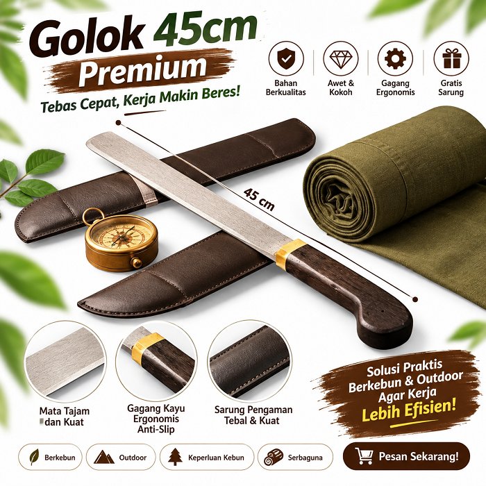 Golok Mainan  Kayu Latihan Silat 45cm Pedang Kayu Pencak Silat Kuat Awet Gagang Nyaman Tidak Tajam