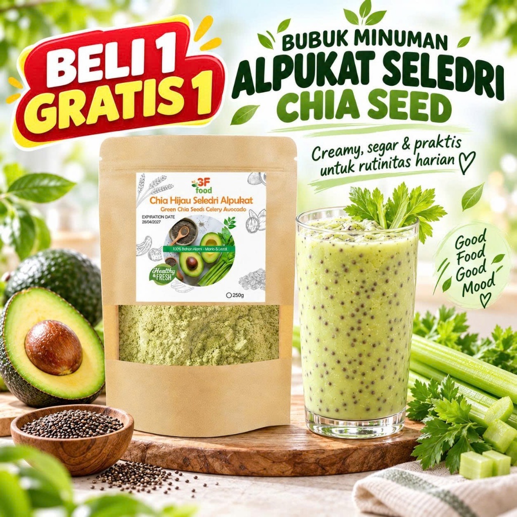 Avocado Celery Chia Seed Drink Powder | Bubuk Minuman Alpukat Seledri Chia Seed | Perpaduan Alpukat,