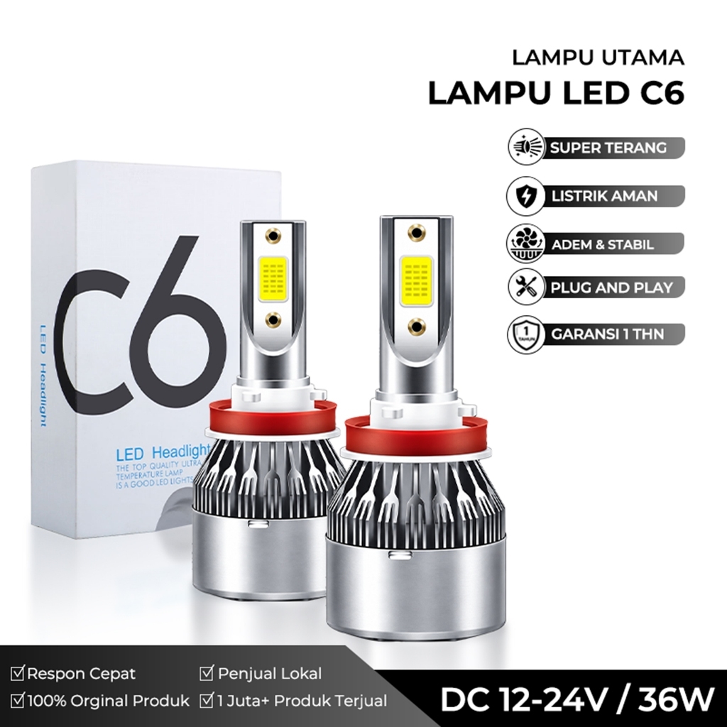 LAMPU LED C6 H4 | C6 H11 | C6 H8 | C6 HB4 | C6 9006 | C6 H7 | DC 12-24 VOLT 6000K SUPER BRIGHT 36W S