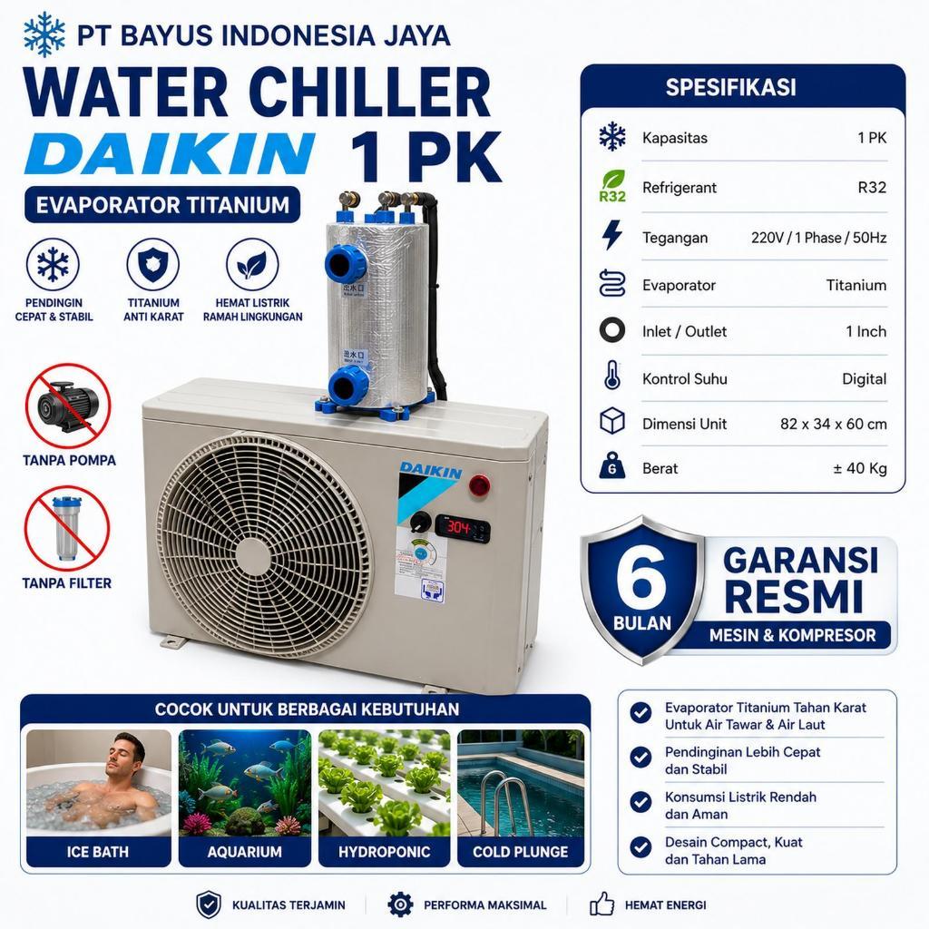Water Chiller Ice Bath Daikin 1 PK R32 Evaporator Titanium Chiller Air Kolam Aquarium