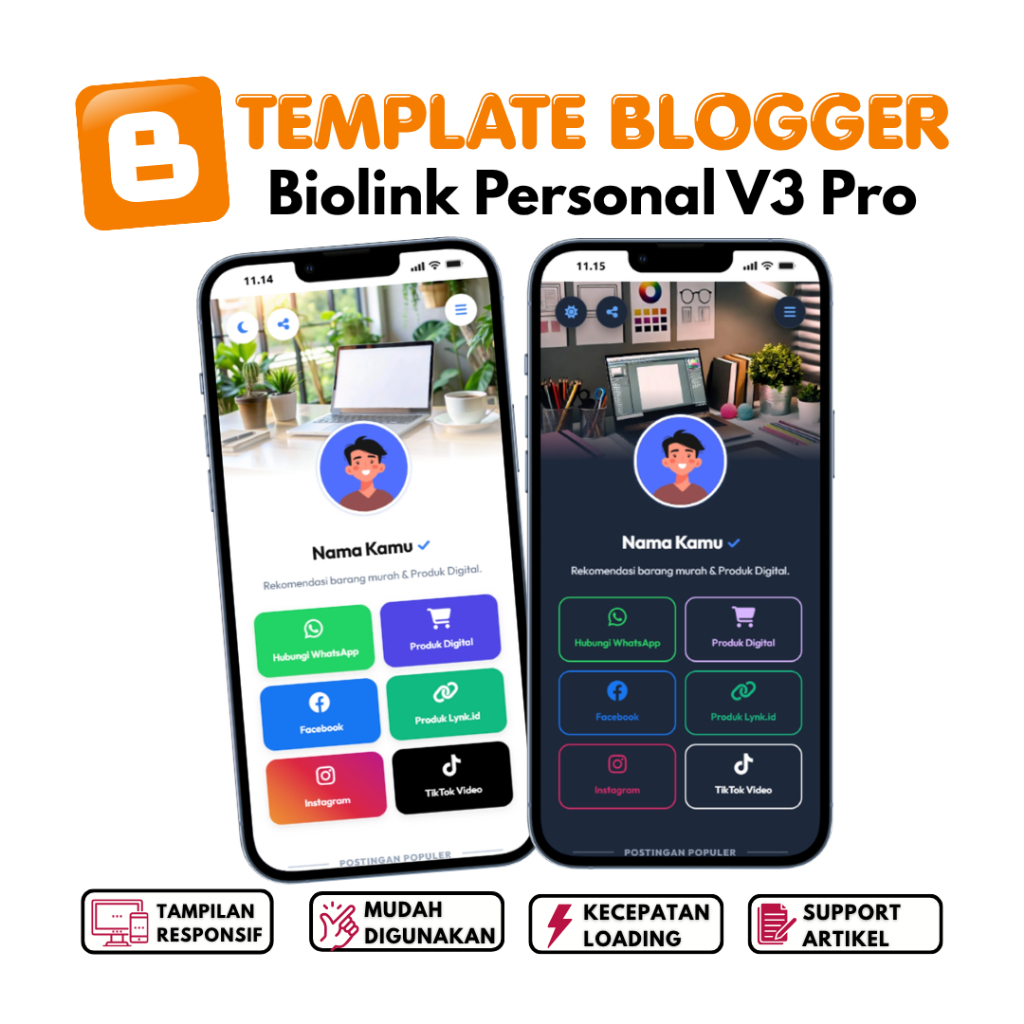 Template Blogspot Biolink Personal V3 Pro | Mudah Digunakan Lengkap Dengan Panduan & Update