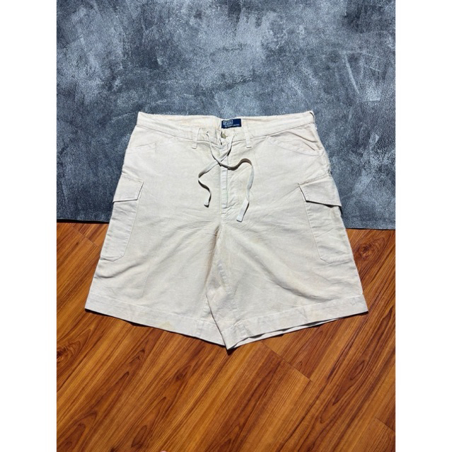 Polo Ralph Lauren Cargo Shorts Mens Khaki Linen Cotton Blend Drawstring Waist
