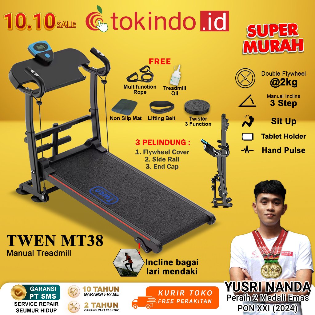 TWEN MT38 Treadmill Tanpa Listrik Treadmill Manual Treadmill Multifungsi Treadmill Lipat Alat Olahra
