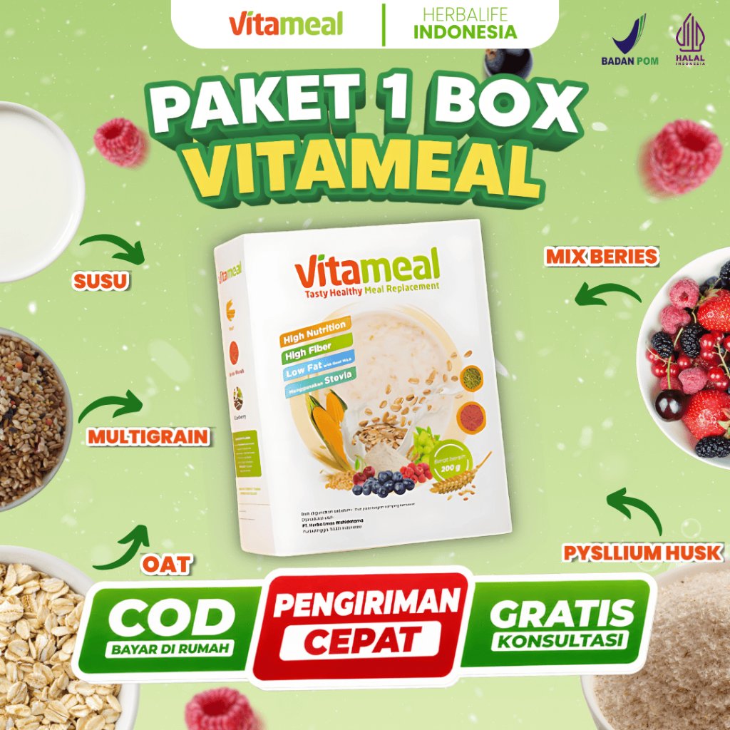 [ PROMO ] VITAMEAL 1 BOX Sereal Diabetes Rendah Kalori Bantu Turun Gula Darah Hipertensi Kolesterol 
