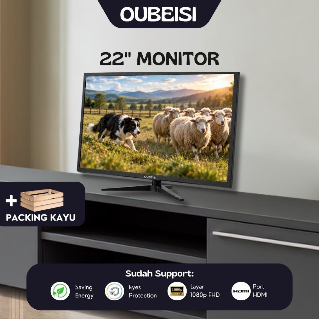 OUBEISI Monitor Komputer 19/20/22/24 Inch LED Full HD VGA HDMI Anti Radiasi Eye Care Monitor PC Mura