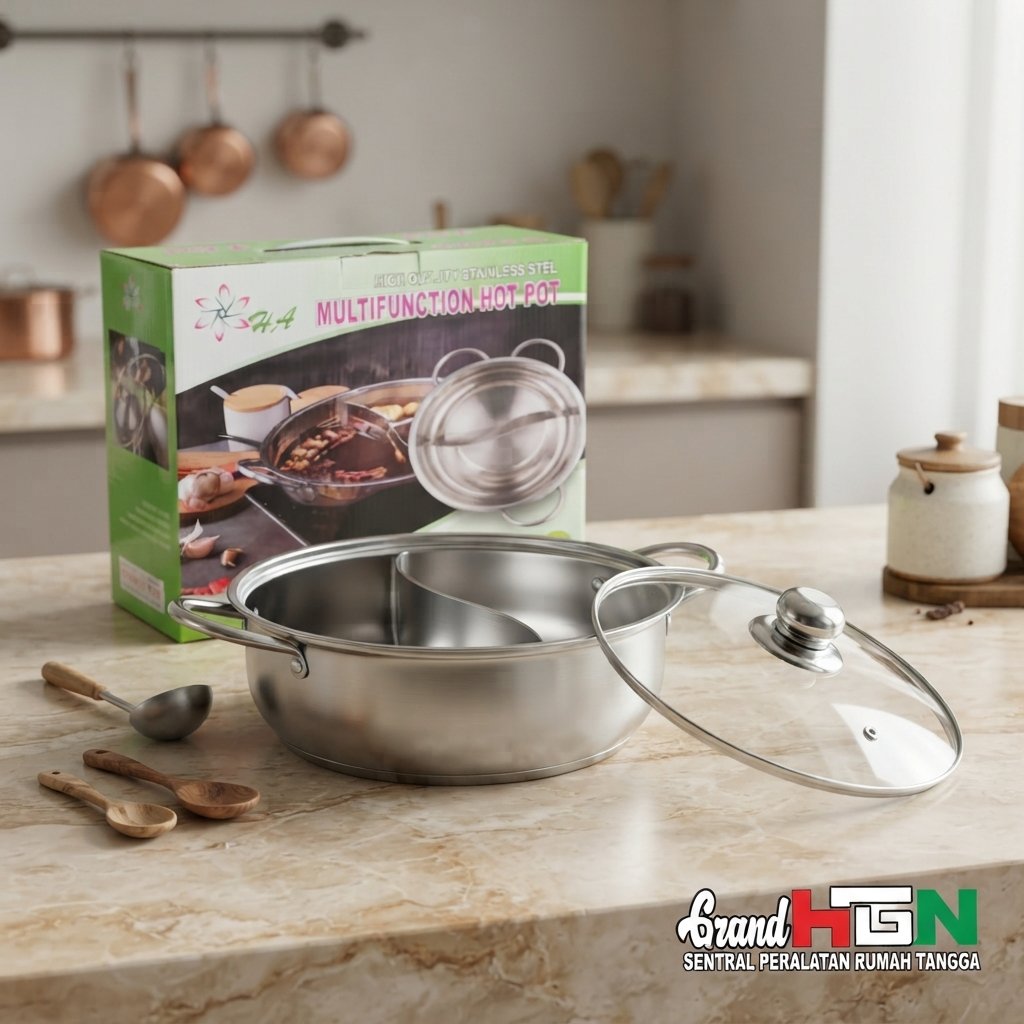 GRANDHGN Panci Shabu Sekat 28 cm HA5230 - Multifunction Hot Pot 2 Rasa Tutup Kaca / Panci Steamboat 