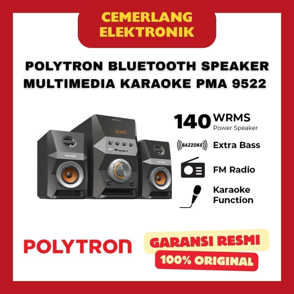 POLYTRON BLUETOOTH SPEAKER MULTIMEDIA KARAOKE PMA 9522 RADIO EXTRA BASS GARANSI RESMI POLITRON