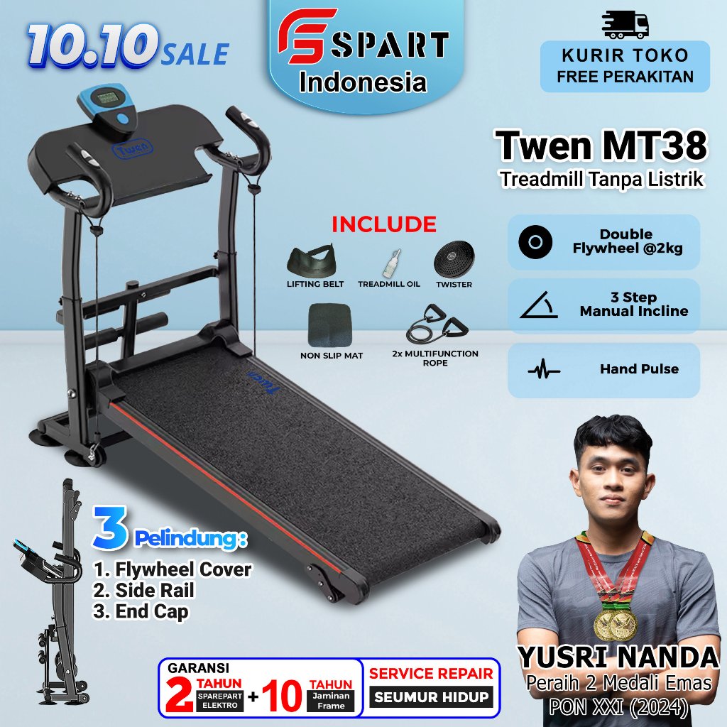 TWEN MT38 Treadmill Tanpa Listrik Treadmill Manual Treadmill Multifungsi Treadmill Lipat Alat Olahra