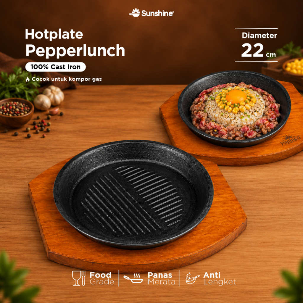 Cas Iron Hot Plate Pepper Lunch / Piring Pepper Lunch / Hot Plate Bulat Besar ( 24cm )
