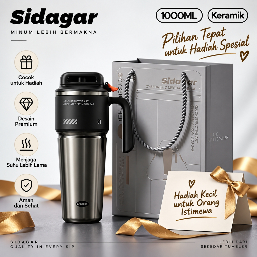 Sidagar Tumbler Cyberpunk 1000ml Botol Minum 316/Keramik Anti Bocor Tutup One Click